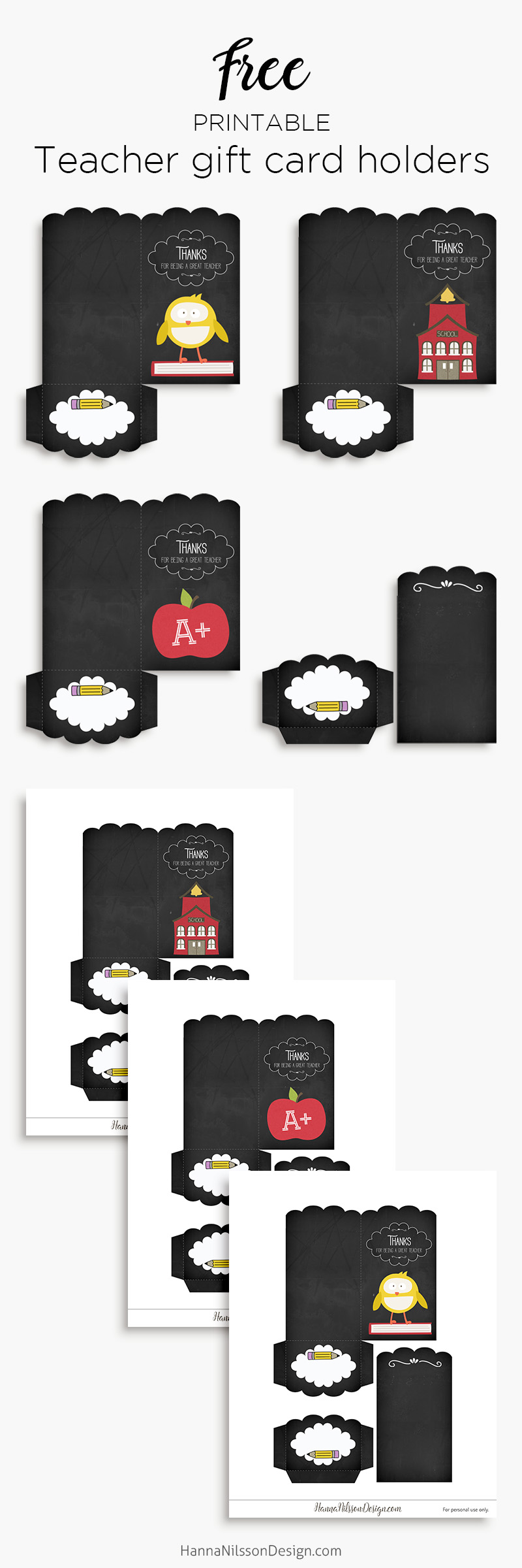 Back to school | printable teacher gift card holders – Hanna Nilsson Design