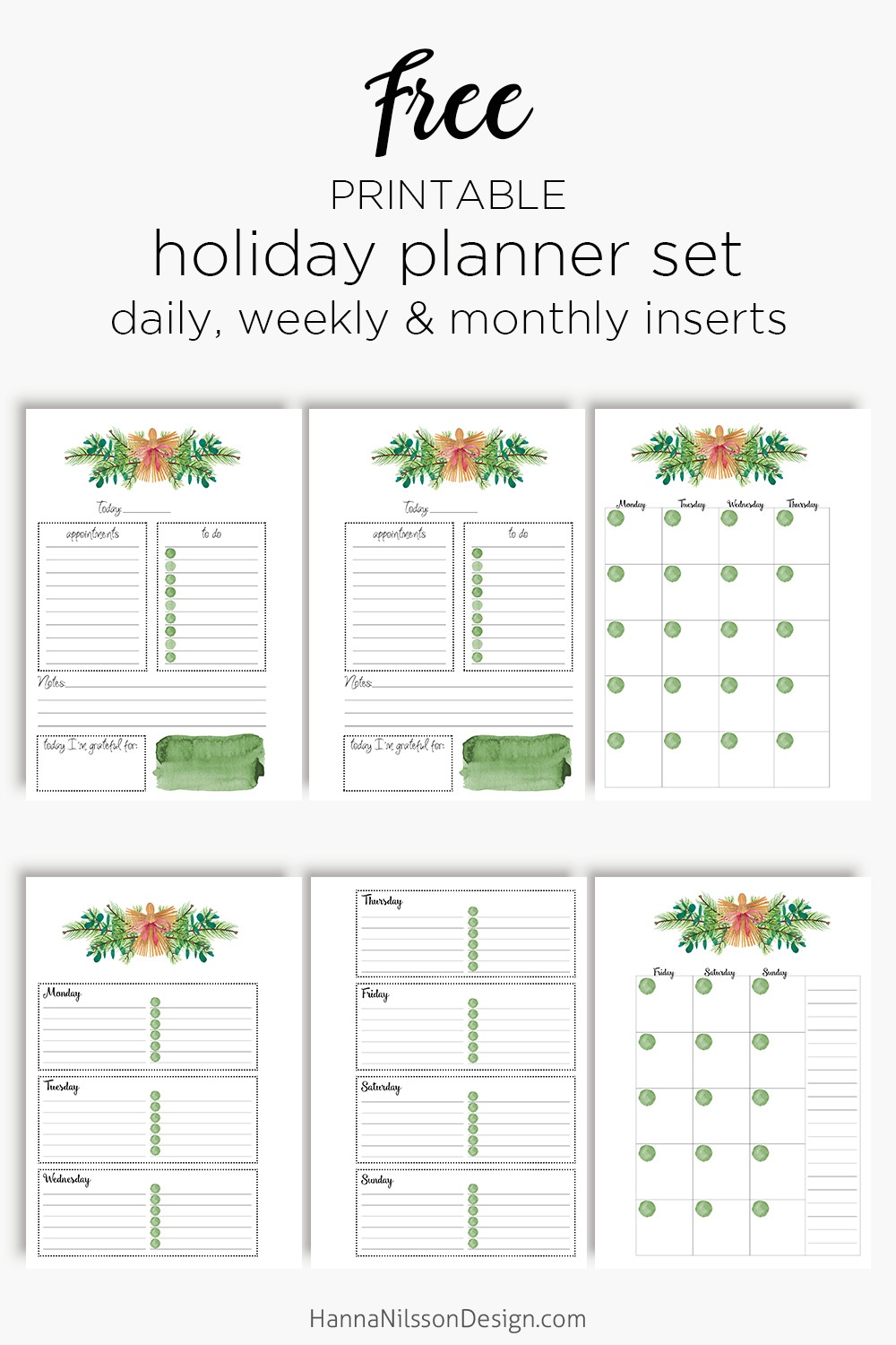 Holiday planner calendar set | daily, weekly & monthly inserts | A5 and ...